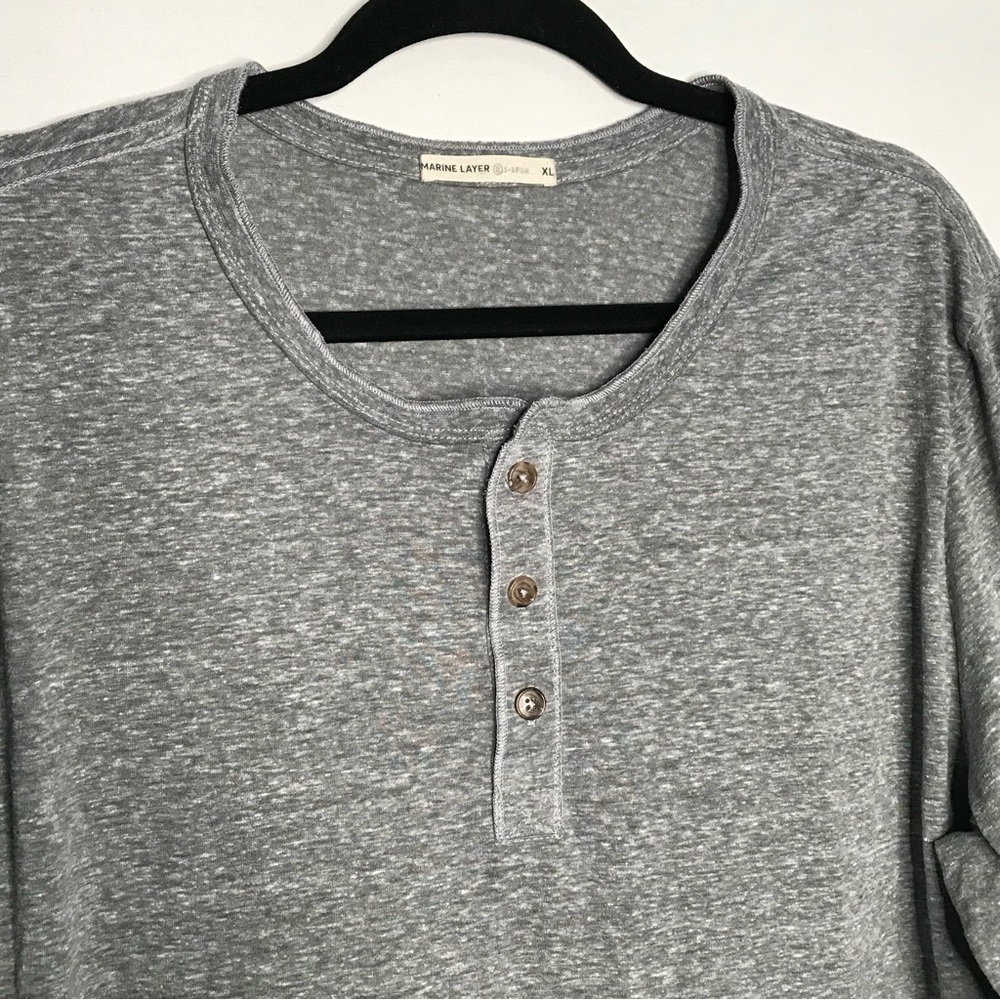 Marine Layer Respun 3 Button Solid Henley LS Shirt Men’s Sz XL Gray Organic EUC - Picture 2 of 7